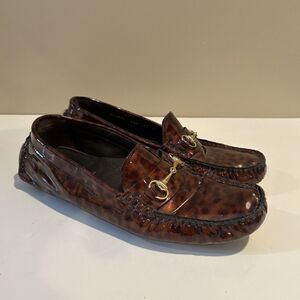 Cole Haan Women's Bit Driving Loafers Sz 6.5B Brown Patent Leather Leopard Shoes